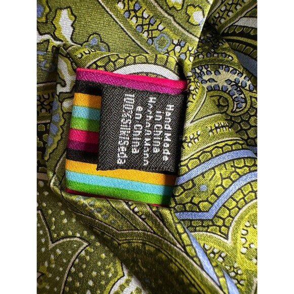 COUNTESS MARA 100% Silk Necktie Green Paisley Multicolor Striped Tip - Picture 5 of 14